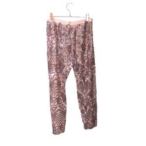 Stunning Girl on‎ a Vine Pink Sheer Sequin Tapered Pants, Large Concert Festival